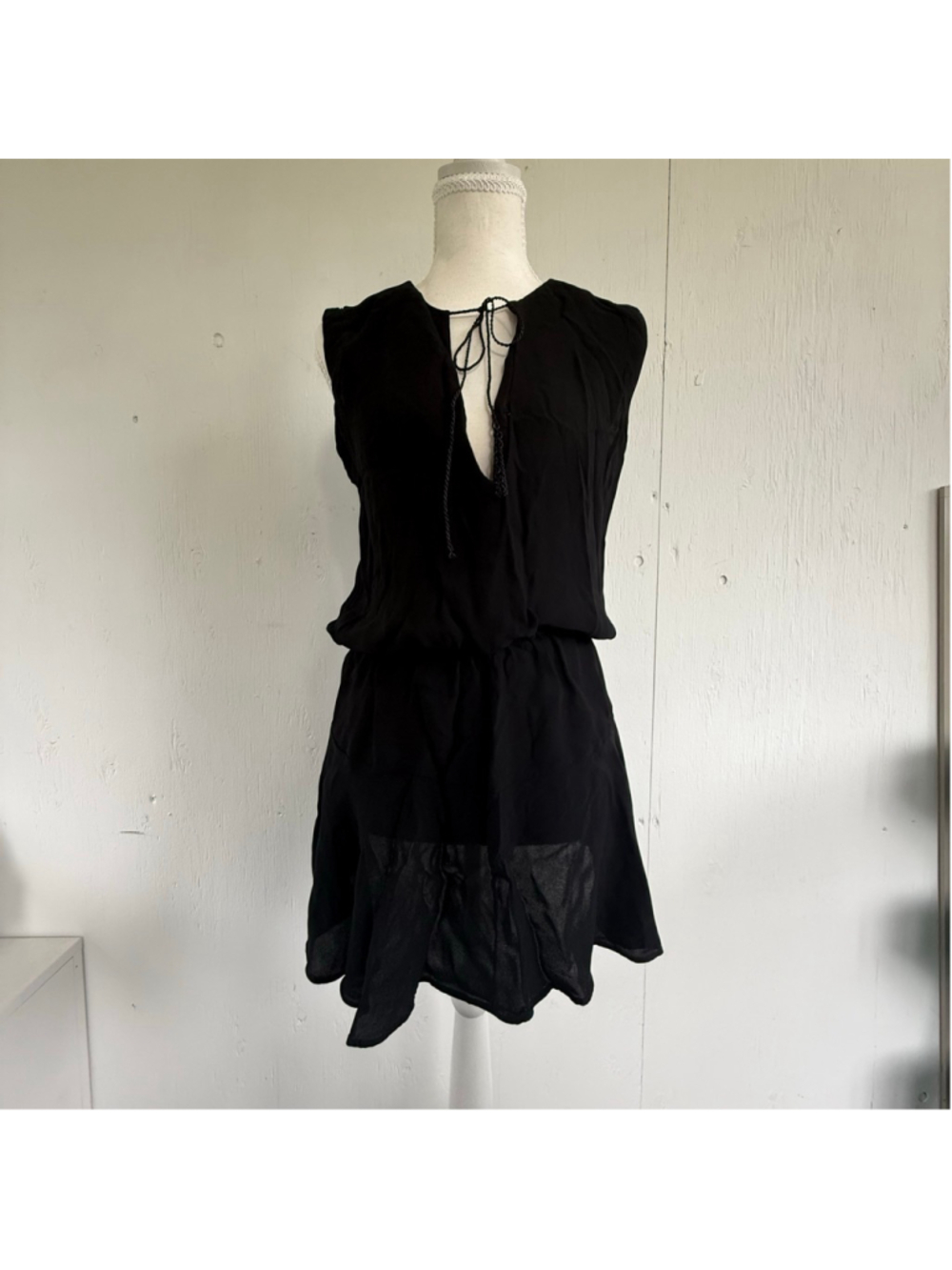 Karina Grimaldi Tie Front Cutout Sheer Dress Black Size M